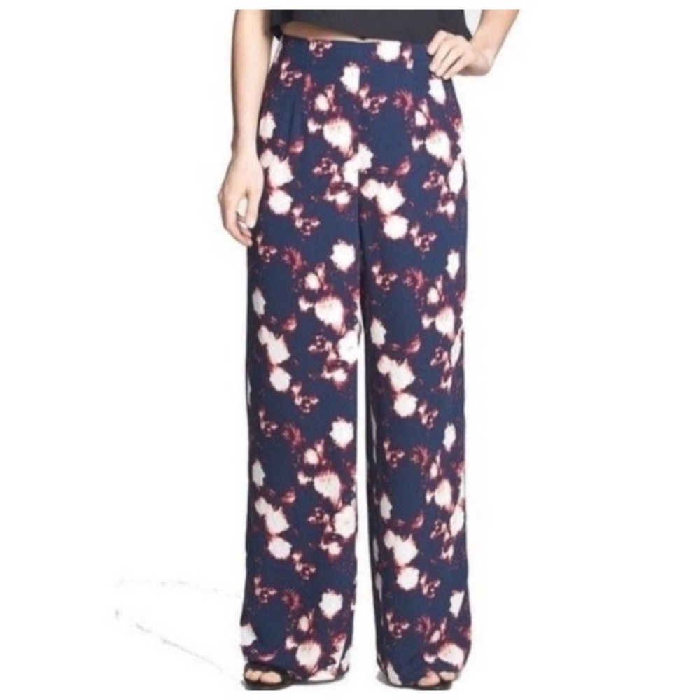 Tildon Wide Leg High Waist Pants Size 6 Navy Blue White Pink Spot Pattern Boho
